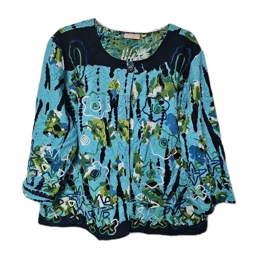 Choices Womens Artsy Embroidered Blazer Jacket Size XL Art To Wear 100% Cotton